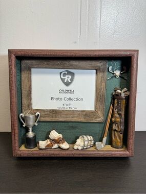 Vintage Golf Shadow Box 4x6 Photo Frame Clubs Trophy Golf Bag Decor
